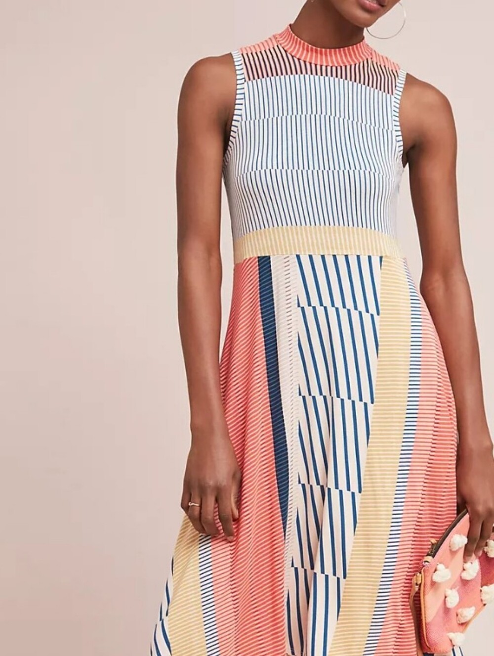 Anthropologie × Maeve Cleary Midi Dress Striped Jersey Knit Mock Neck Coastal SM